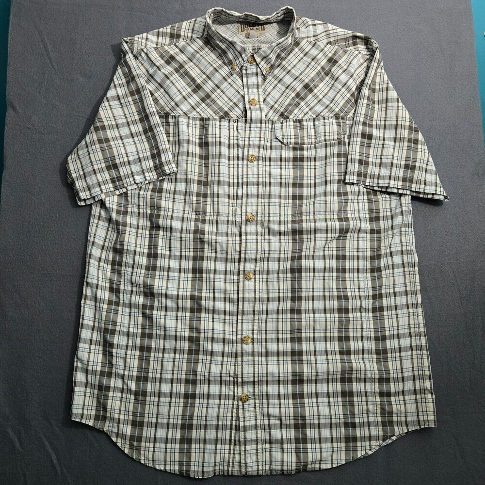 Duluth Trading Co. Men L Tall Plaid Nylon Short Sleeve Button Down Shirt